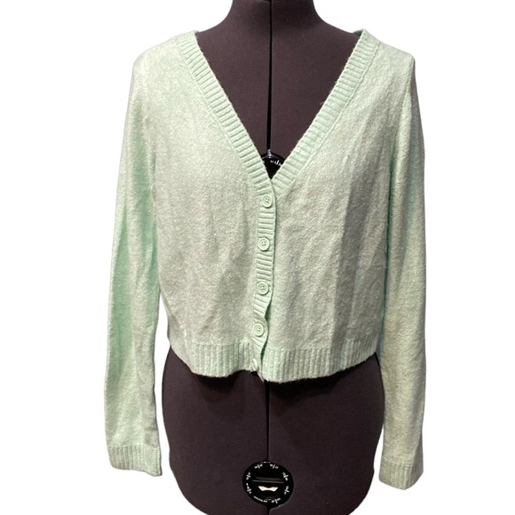American Eagle Outfitter Mint Green Cardigan Sz S China Long Sleeve Knit Fabric - Picture 1 of 11